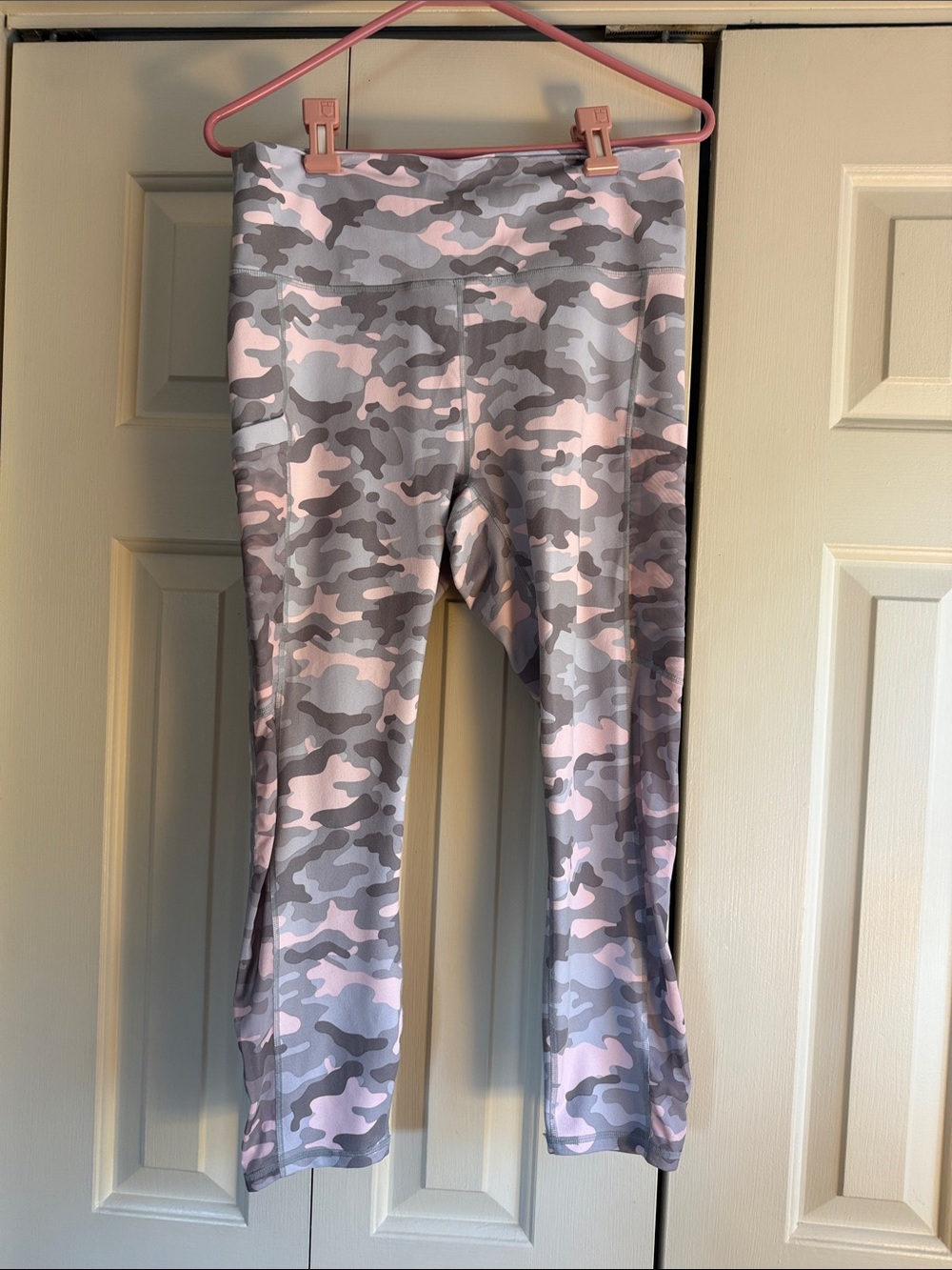 Fabletics Pink and Gray Camo High-Rise Leggings